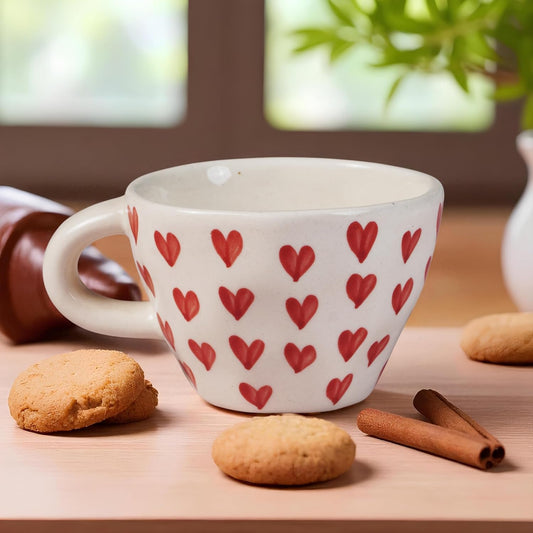 Ceramic Coffee Mug with Red Heart Print